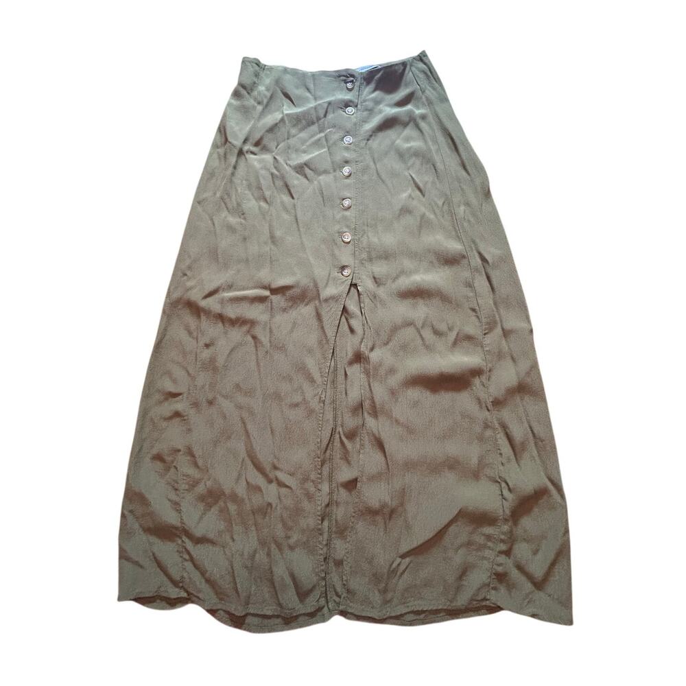 Urban Outfitters Olive Green Button-Front Viscose Midi Skirt - Size 8